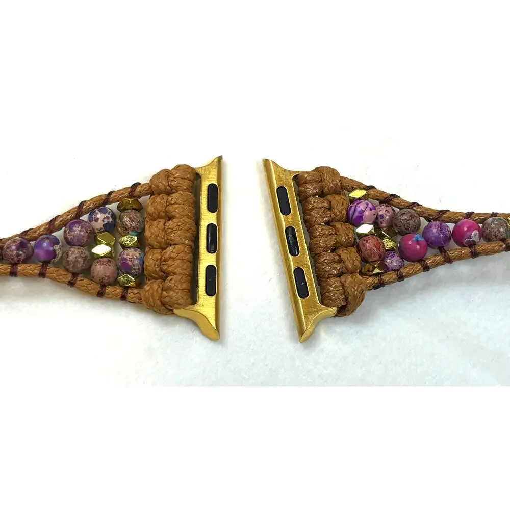 Apple Watch Band Brown Beaded Wrap Macrame Stone Boho Earth Tone 1.25